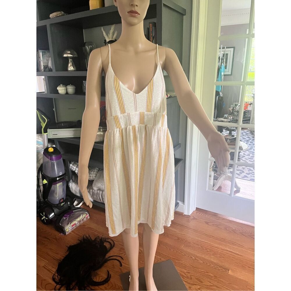For Days Linen Blend Neutral Stripes Corset Back Dress sz XL NWOT